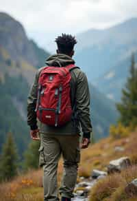 an adventurous masculine  man hiking in the mountains