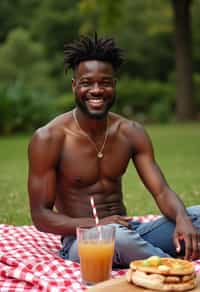 masculine  man having a fun outdoor picnic