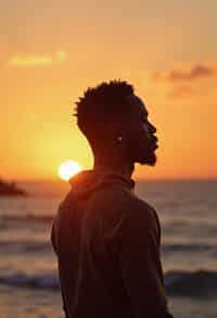 masculine  man enjoying a sunset at a beach or park