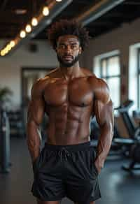 masculine  man wearing  or shorts and sports top in the fitness gym