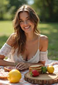 feminine woman having a fun outdoor picnic