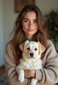 feminine woman posing with a cute pet