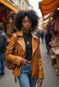 a stylish  feminine woman exploring a street market