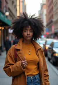 a confident  feminine woman exploring a bustling city street