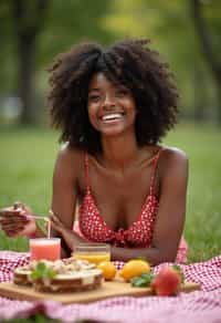 feminine woman having a fun outdoor picnic