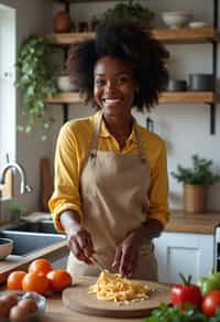 feminine woman cooking or baking in a modern kitchen