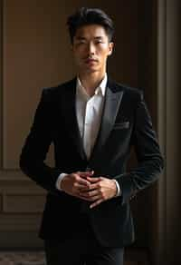 an alluring masculine  man dressed in elegant evening wear