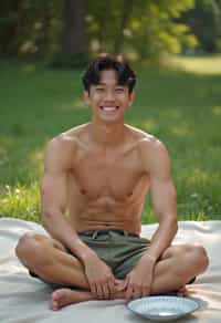 masculine  man having a fun outdoor picnic