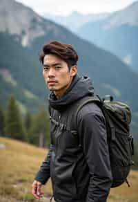 masculine  man in going hiking outdoors in mountains