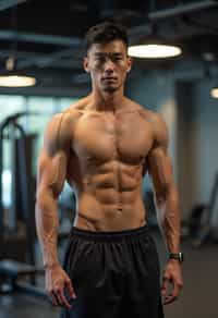 masculine  man wearing  or shorts and sports top in the fitness gym