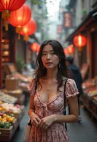 a stylish  feminine woman exploring a street market