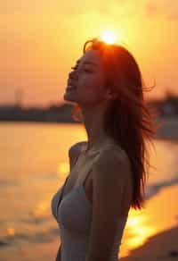 feminine woman enjoying a sunset at a beach or park