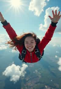 wide shot woman skydiving in the air