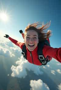 wide shot woman skydiving in the air