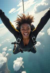 wide shot woman skydiving in the air