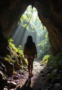 woman as individual hiking through an impressive cave system