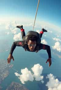 wide shot man skydiving in the air