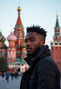 man in Moscow with the Kremlin in the background