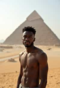 man in Cairo with the Pyramids of Giza in the background