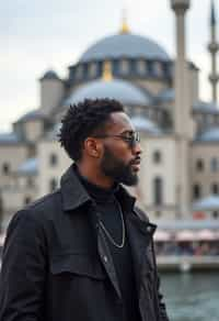 man in Istanbul with The Mosque in background