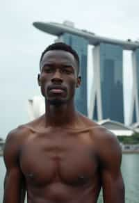 man in Singapore with Marina Bay Sands in background