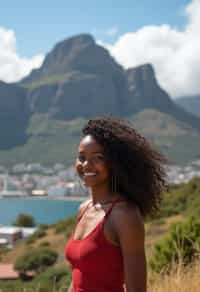 woman in Cape Town with the Table Mountain in the background