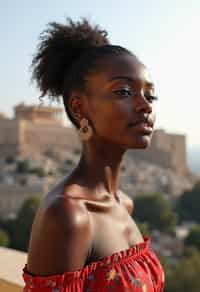 woman in Athens with the Acropolis in the background