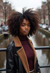 woman in Amsterdam with the Amsterdam Canals in background