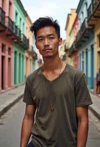 man in Havana with the colorful old town in the background