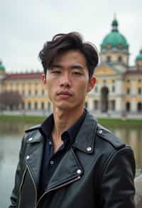 man in Vienna with the Schönbrunn Palace in the background