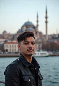 man in Istanbul with The Mosque in background