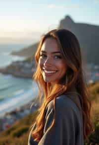 woman in Cape Town with the Table Mountain in the background