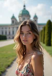 woman in Vienna with the Schönbrunn Palace in the background