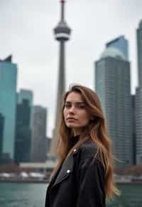 woman in Toronto with the CN Tower in the background