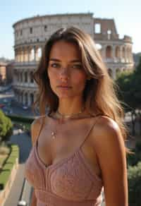 woman in Rome with the Colosseum in the background