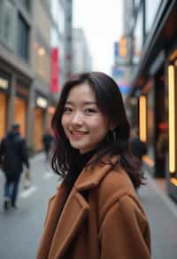 woman in Seoul in Gangnam in Cheongdamdong Luxury Shopping street. stores visible in background