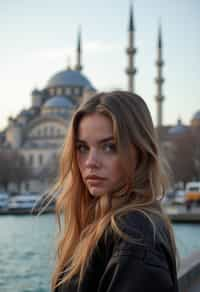 woman in Istanbul with The Mosque in background