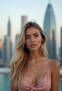 woman in Dubai with skyline in background