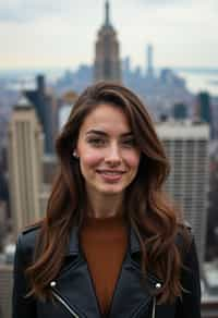 woman in New York City with Manhattan in background