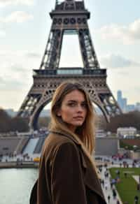 woman in Paris with the Eiffel Tower in background