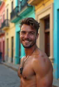 man in Havana with the colorful old town in the background