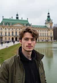 man in Vienna with the Schönbrunn Palace in the background