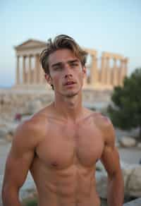 man in Athens with the Acropolis in the background