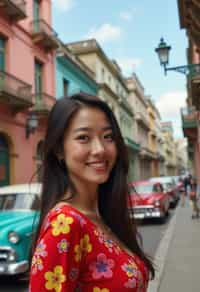 woman in Havana with the colorful old town in the background