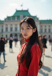 woman in Vienna with the Schönbrunn Palace in the background