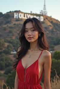 woman in Los Angeles with the Hollywood sign in the background