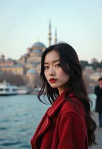 woman in Istanbul with The Mosque in background