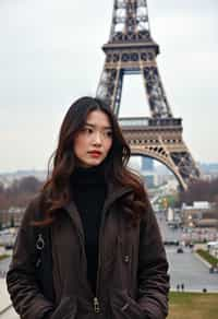 woman in Paris with the Eiffel Tower in background