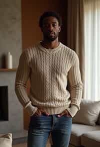 a man wearing knitted sweater) in luxury villa living room, instagram photo, instagram,  fit body