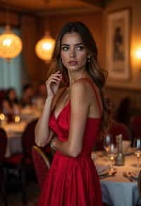 a woman wearing luxurious dress  in luxury restaurant, instagram photo, instagram, hourglass figure